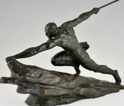 Pamono Pierre Le Faguays, Art Deco Athlete with Spear, 1927, Bronze><noscript><img width=