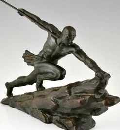 Pamono Pierre Le Faguays, Art Deco Athlete with Spear, 1927, Bronze><noscript><img width=