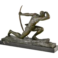 Pamono Pierre Le Faguays, Art Deco Sculpture of Athlete with Bow, 1930, Bronze on Marble Base><noscript><img width=
