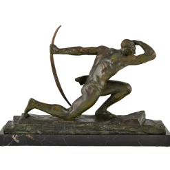 Pamono Pierre Le Faguays, Art Deco Sculpture of Athlete with Bow, 1930, Bronze on Marble Base><noscript><img width=