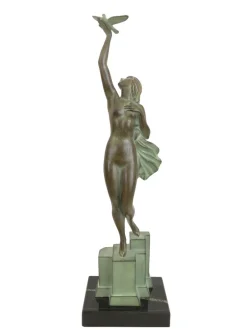 Sale Pamono Pierre Le Faguays for Max Le Verrier, Love Message, Spelter & Marble, Art Deco Style Sculpture