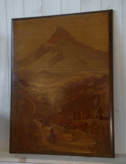 Hot Pamono Pierre Rosenau, Marquetry Artwork with Mountain, Mid-20th Century, Wood