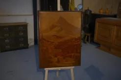 Hot Pamono Pierre Rosenau, Marquetry Artwork with Mountain, Mid-20th Century, Wood