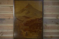 Hot Pamono Pierre Rosenau, Marquetry Artwork with Mountain, Mid-20th Century, Wood