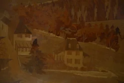 Hot Pamono Pierre Rosenau, Marquetry Artwork with Mountain, Mid-20th Century, Wood