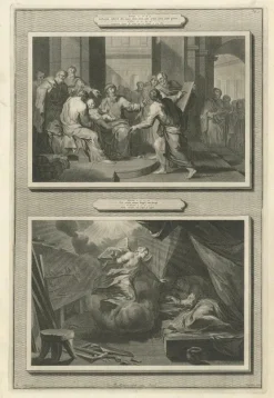 Sale Pamono Pieter Mortier, Birth of John the Baptist and Angel Appearing to Joseph, 1700, Paper