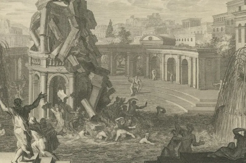 New Pamono Pieter Mortier, John the Baptist in Prison and Fall of the Tower of Siloam, 1700, Paper