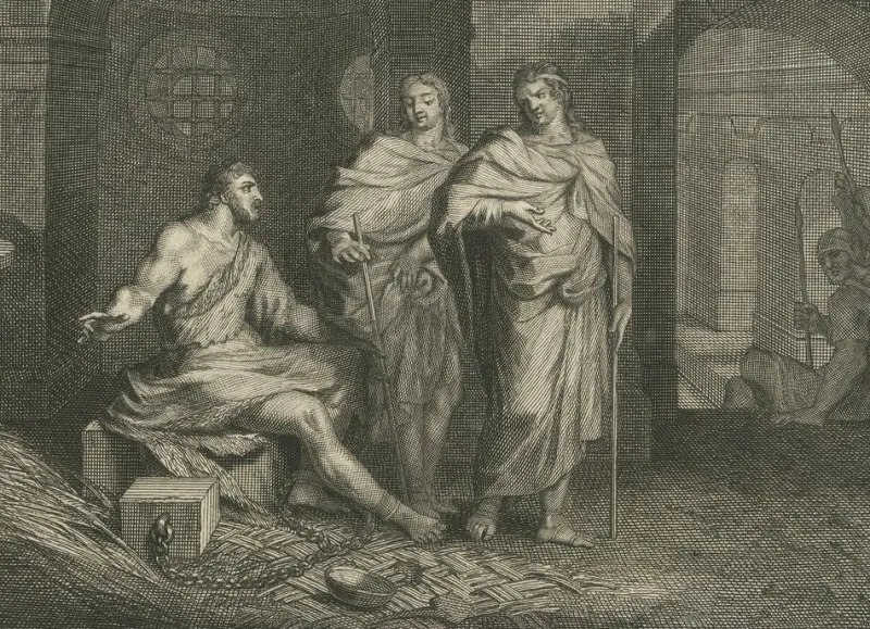 New Pamono Pieter Mortier, John the Baptist in Prison and Fall of the Tower of Siloam, 1700, Paper