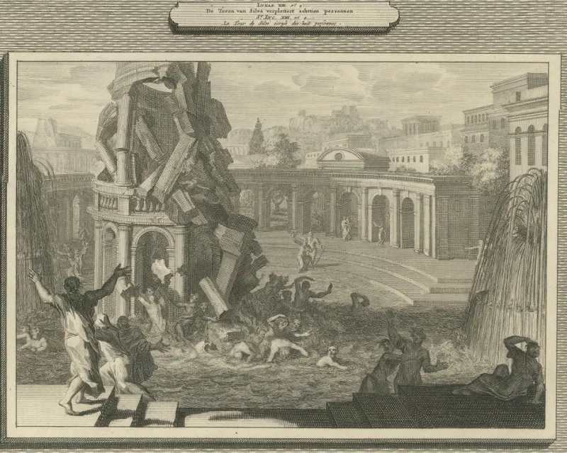 New Pamono Pieter Mortier, John the Baptist in Prison and Fall of the Tower of Siloam, 1700, Paper