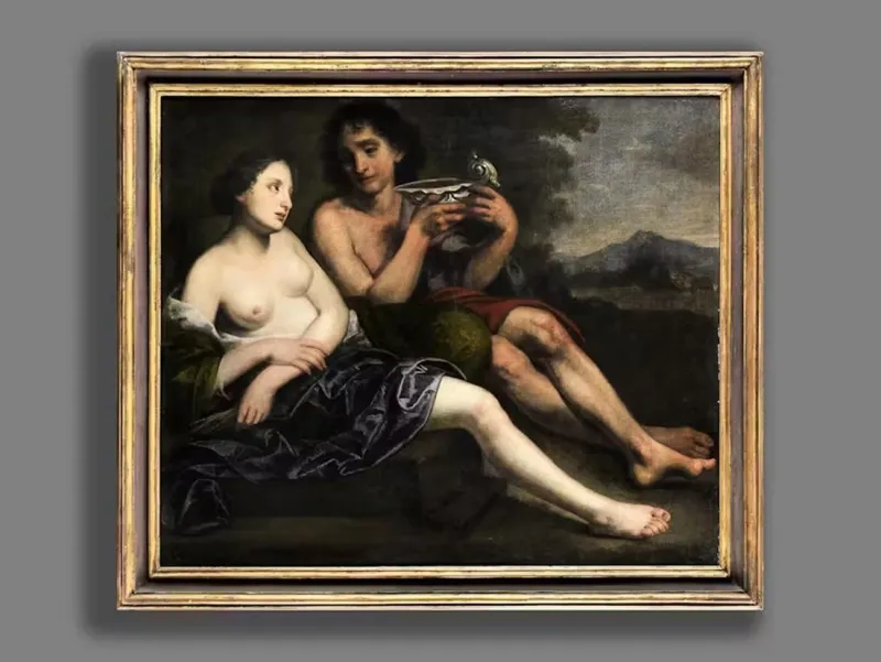 Pamono Pietro Della Vecchia, Bacchus and Ceres, Oil on Canvas, 17th Century, Framed> Old Masters
