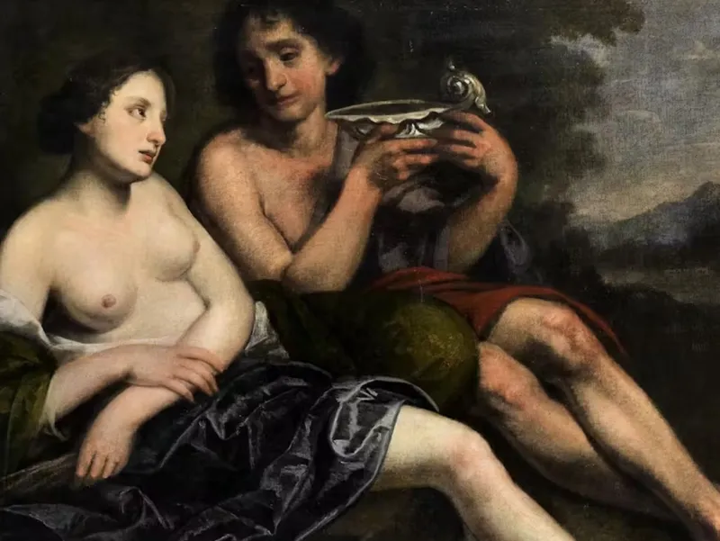 Pamono Pietro Della Vecchia, Bacchus and Ceres, Oil on Canvas, 17th Century, Framed> Old Masters