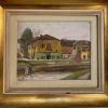 Pamono Pietro Virgilio Lietti, Figures Along the Canal, 20th Century, Oil Painting on Panel, Framed> Painting