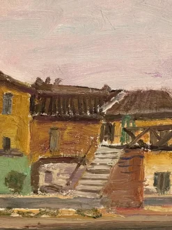 Pamono Pietro Virgilio Lietti, Figures Along the Canal, 20th Century, Oil Painting on Panel, Framed><noscript><img width=