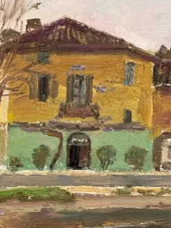Pamono Pietro Virgilio Lietti, Figures Along the Canal, 20th Century, Oil Painting on Panel, Framed><noscript><img width=