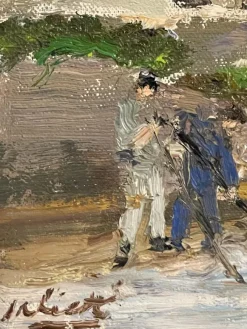 Pamono Pietro Virgilio Lietti, Figures Along the Canal, 20th Century, Oil Painting on Panel, Framed><noscript><img width=