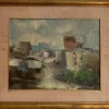Sale Pamono Pietro Virgilio Lietti, Figures Along the Canal, 20th Century, Oil Painting on Panel, Framed