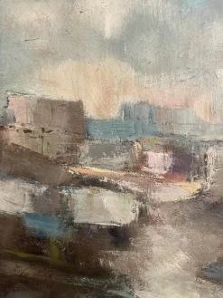 Sale Pamono Pietro Virgilio Lietti, Figures Along the Canal, 20th Century, Oil Painting on Panel, Framed