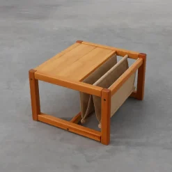 Pamono Pine and Linen Safari Series Coffee Table with Magazine Rack by Karin Möbring for Ikea, Sweden, 1970s> Coffee & Side Tables