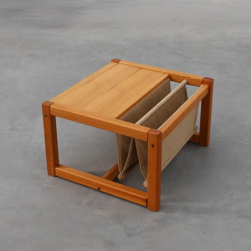 Pamono Pine and Linen Safari Series Coffee Table with Magazine Rack by Karin Möbring for Ikea, Sweden, 1970s> Coffee & Side Tables