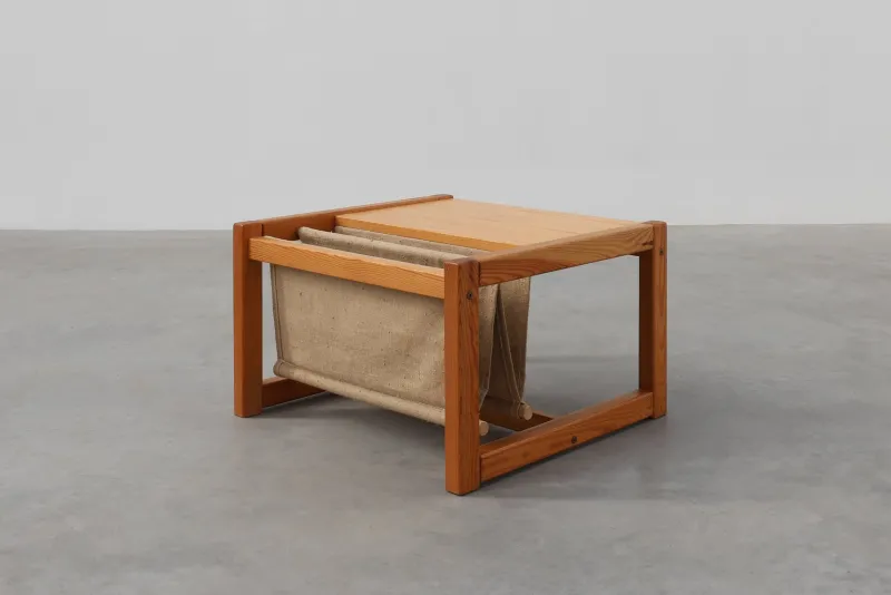 Pamono Pine and Linen Safari Series Coffee Table with Magazine Rack by Karin Möbring for Ikea, Sweden, 1970s> Coffee & Side Tables