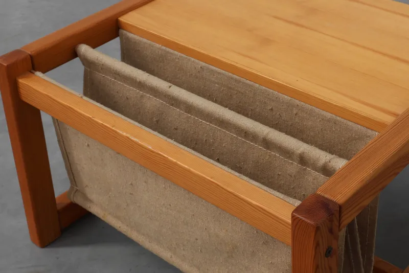 Pamono Pine and Linen Safari Series Coffee Table with Magazine Rack by Karin Möbring for Ikea, Sweden, 1970s> Coffee & Side Tables