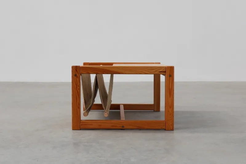 Pamono Pine and Linen Safari Series Coffee Table with Magazine Rack by Karin Möbring for Ikea, Sweden, 1970s> Coffee & Side Tables
