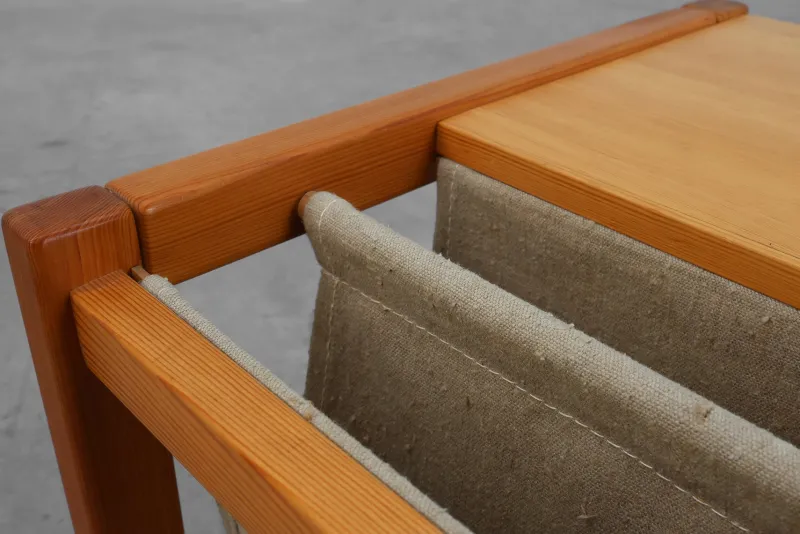 Pamono Pine and Linen Safari Series Coffee Table with Magazine Rack by Karin Möbring for Ikea, Sweden, 1970s> Coffee & Side Tables