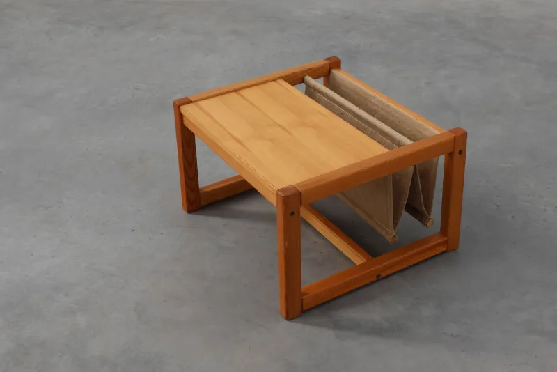 Pamono Pine and Linen Safari Series Coffee Table with Magazine Rack by Karin Möbring for Ikea, Sweden, 1970s> Coffee & Side Tables