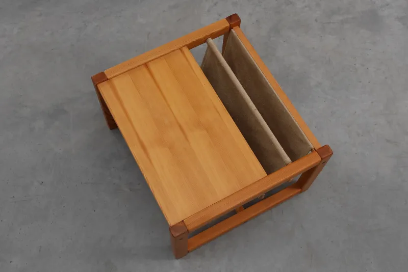 Pamono Pine and Linen Safari Series Coffee Table with Magazine Rack by Karin Möbring for Ikea, Sweden, 1970s> Coffee & Side Tables