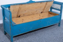 Outlet Pamono Pine Box Bench in Blue and White Color, 1910