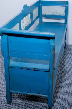 Outlet Pamono Pine Box Bench in Blue and White Color, 1910
