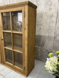 Pamono Pine Glazed Wall Mounted Cabinet, 1920s><noscript><img width=