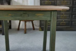 Pamono Pine Table with Green Patinated Base, 1960s><noscript><img width=