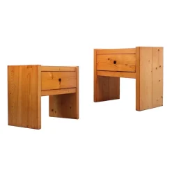 Pamono Pinewood Nightstands from Charlotte Perriand, 1970s, Set of 2> Nightstands