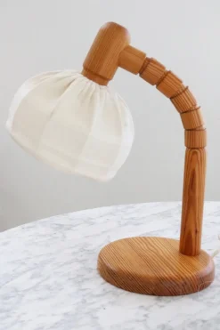 Pamono Pinewood Swivel Arm Table Lamp from Solbackens Svarveri, Sweden, 1970s><noscript><img width=