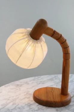 Pamono Pinewood Swivel Arm Table Lamp from Solbackens Svarveri, Sweden, 1970s><noscript><img width=