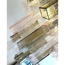 Pamono Pink and Fumè Squared Bark Murano Glass Chandelier by Simoeng><noscript><img width=