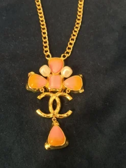 Pamono Pink and Gold Chanel Necklace Pendant from Chanel><noscript><img width=