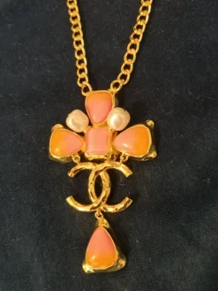 Pamono Pink and Gold Chanel Necklace Pendant from Chanel><noscript><img width=