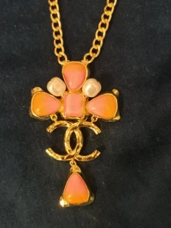 Pamono Pink and Gold Chanel Necklace Pendant from Chanel><noscript><img width=