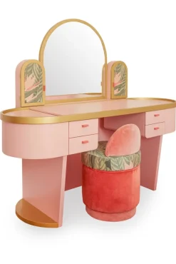 Hot Pamono Pink Bedroom Vanity with Velvet Pouf, Set of 2