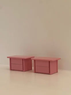 Pamono Pink Lacquered Wooden Bedside Tables, 1980s, Set of 2><noscript><img width=