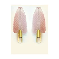 Pamono Pink Leaf Murano Glass Wall Sconces by Simoeng, Set of 2