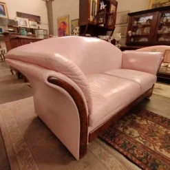 New Pamono Pink Leather Sofa, 1980s