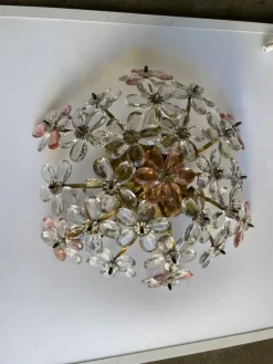 New Pamono Pink Murano Glass Floral Flush Mount, 1970s