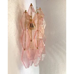 Pamono Pink Poliedri Murano Glass Wall Sconces by Simoeng, Set of 2><noscript><img width=