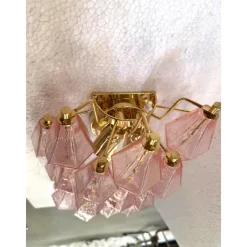 Pamono Pink Poliedri Murano Glass Wall Sconces by Simoeng, Set of 2><noscript><img width=