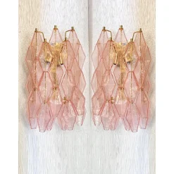 Hot Pamono Pink Poliedri Murano Glass Gold 24k Wall Sconces by Simoeng, Set of 2