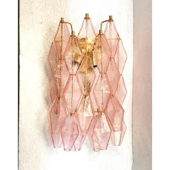 Hot Pamono Pink Poliedri Murano Glass Gold 24k Wall Sconces by Simoeng, Set of 2