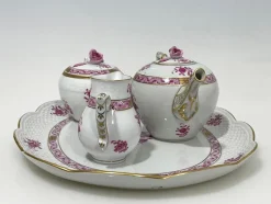 Hot Pamono Pink Porcelain Apponyi Tea Set from Herend Hungary, 1960s, Set of 4